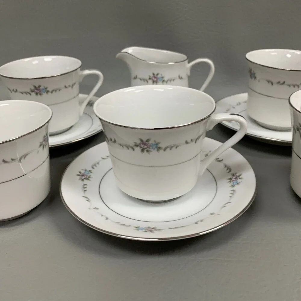 Wyndham Valencia 364 Cups Saucers Creamer Sugar Bowl Multi-color Floral Lot of 9